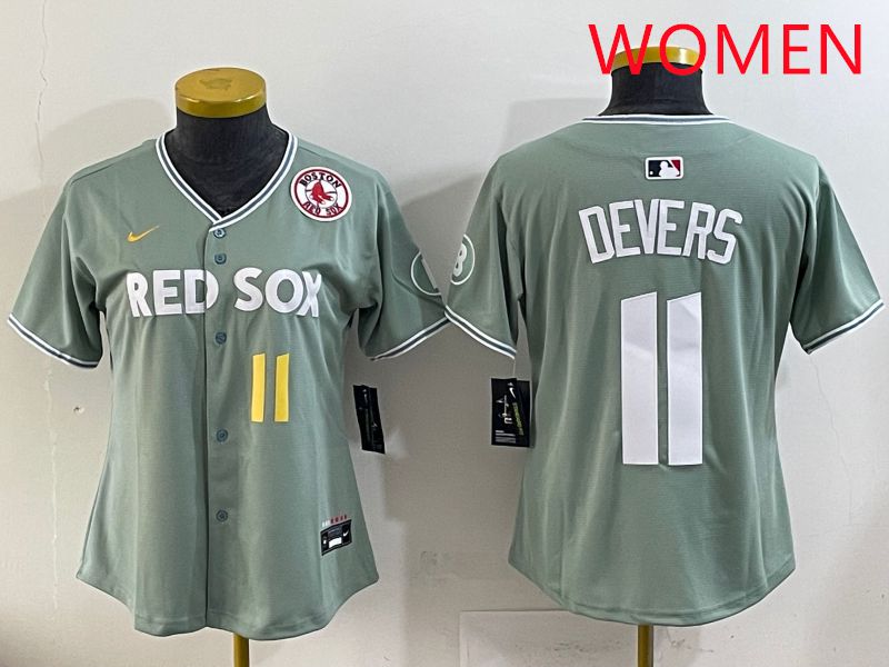 Women 2025 Boston Red Sox #11 Devers Light Green Joint Name Nike MLB Jersey style 5